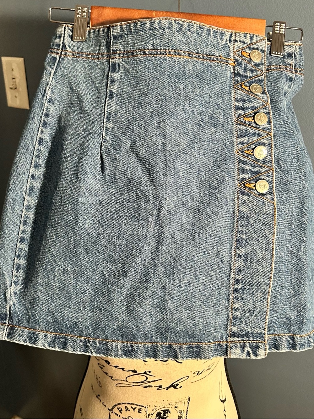 BONGO Light Blue Denim Mini Skirt with Side Button Detail